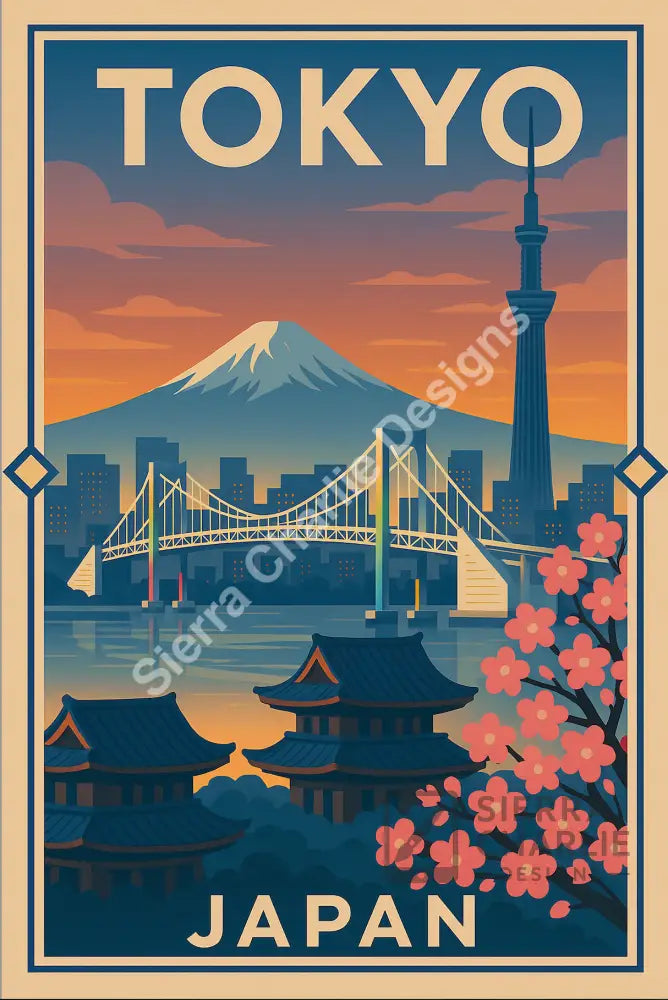 Tokyo Japan Art Deco Travel Poster Print Print