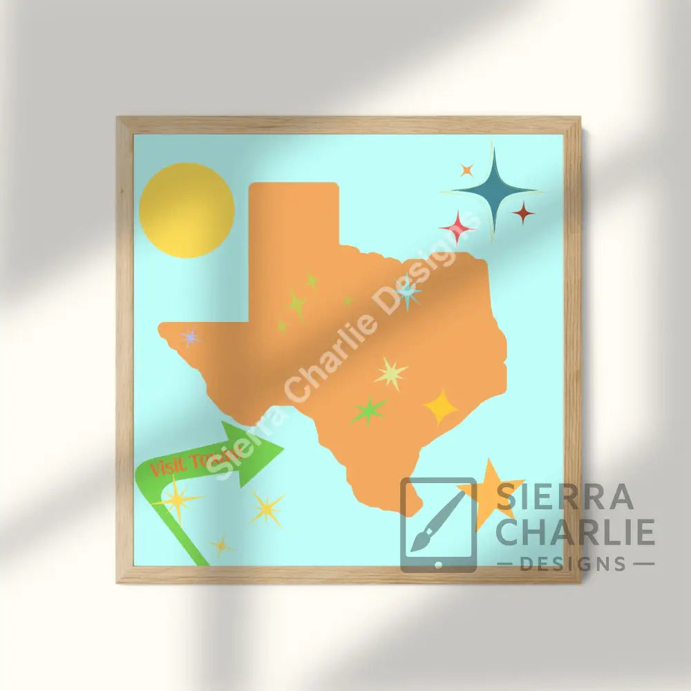 Visit Texas Mid-Century Modern Art Print Print
