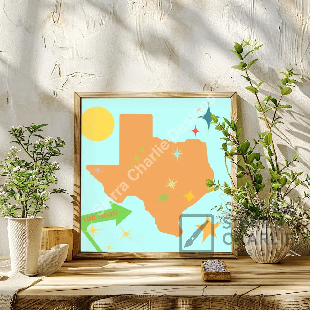 Visit Texas Mid-Century Modern Art Print Print