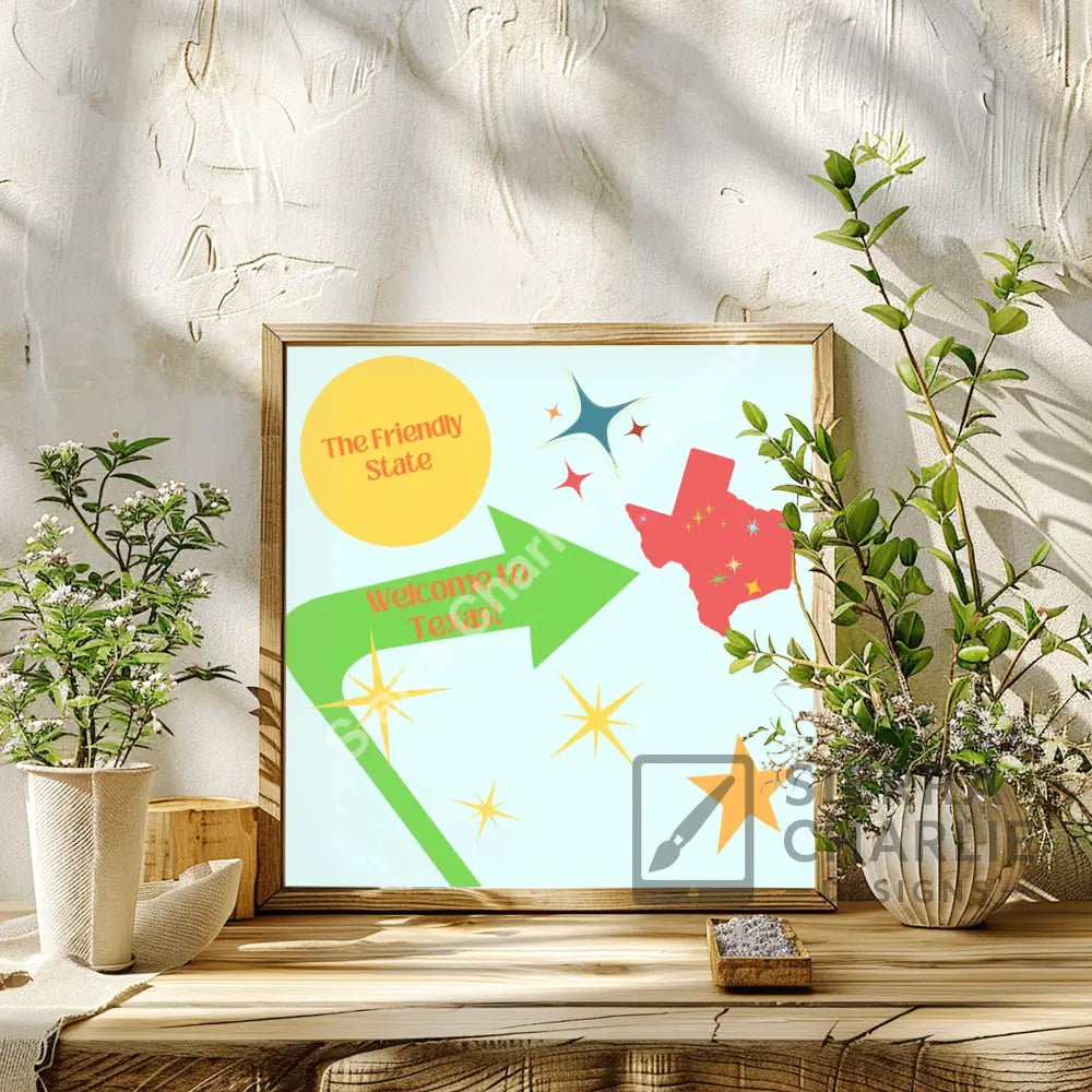 Welcome To Texas Mid Century Modern Art Print Print